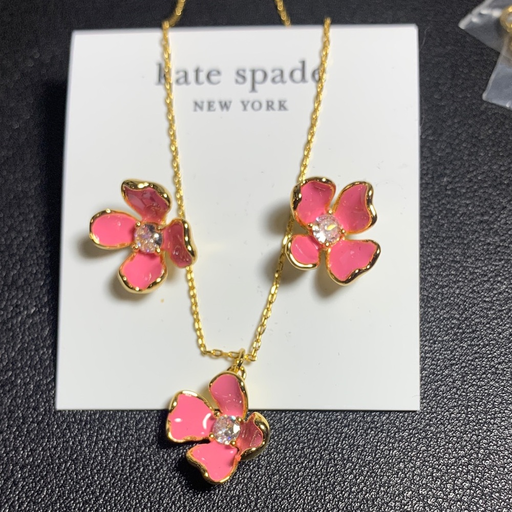 Kate Spade Gold and Pink Floral Necklace Set (92)